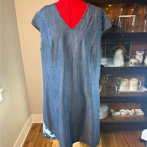Standards & Practices Chambray Blue Denim Tencel Midi Dress Plus Size 1X